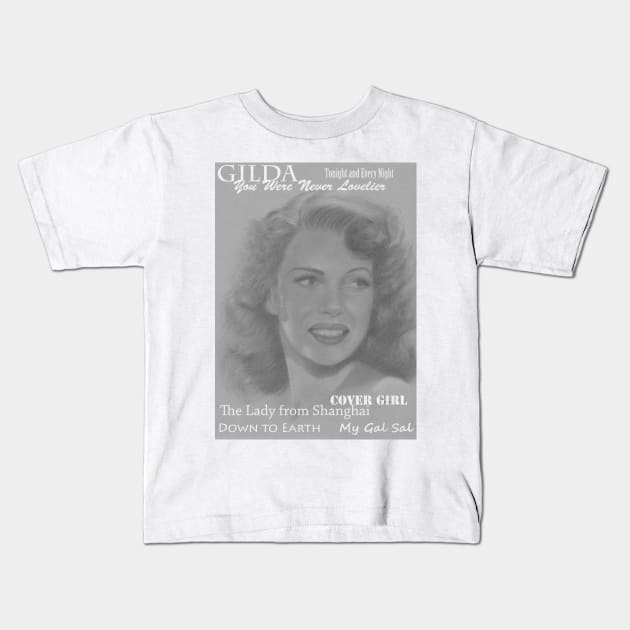 Rita Hayworth Kids T-Shirt by jkarenart